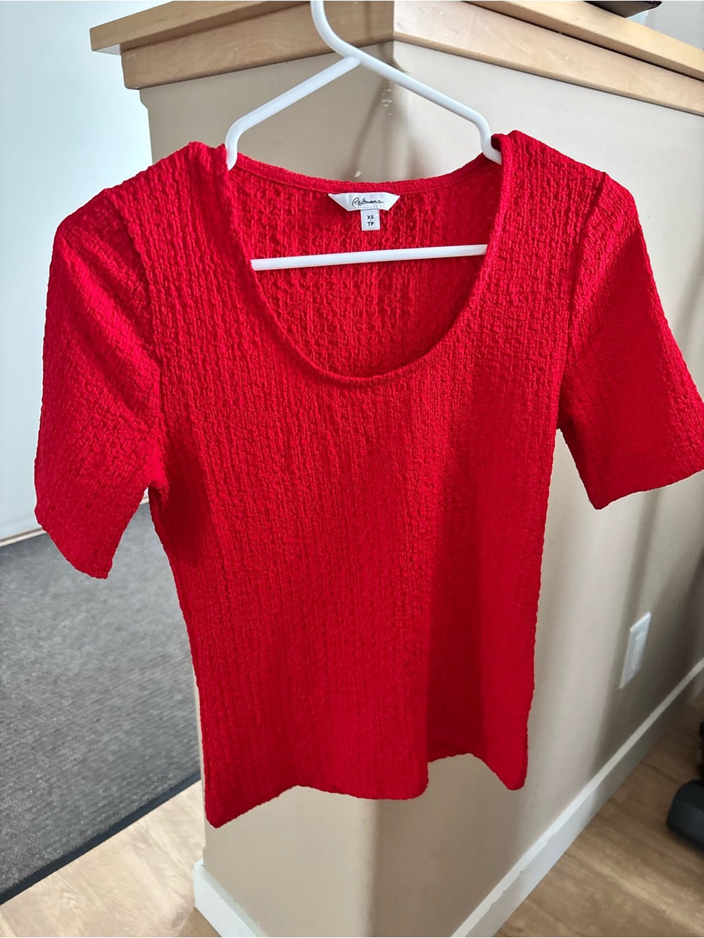 Cotton On Red and off white Textured Scoop Neck Short Sleeve Top
